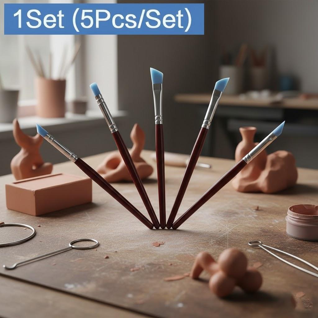 5Pcs Set Wood Handle Clay Sculpting Tools Wax Carving Pottery Tools for Ceramic Polymer Modeling DIY Crafts