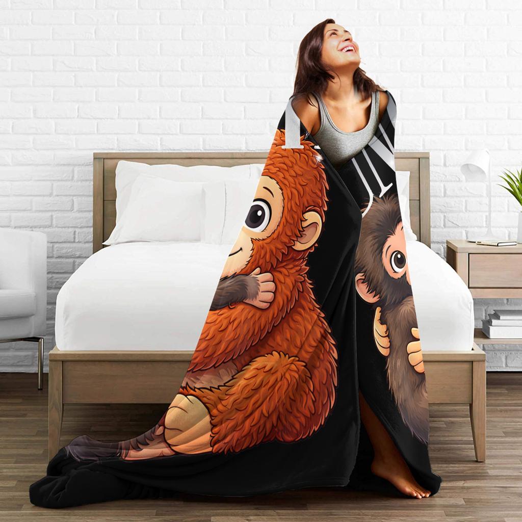 Punch Monkey Hugging Oran-Mama Blanket Fuzzy Vintage Breathable Throw Blanket for Chair Covering Sofa Autumn/Winter,