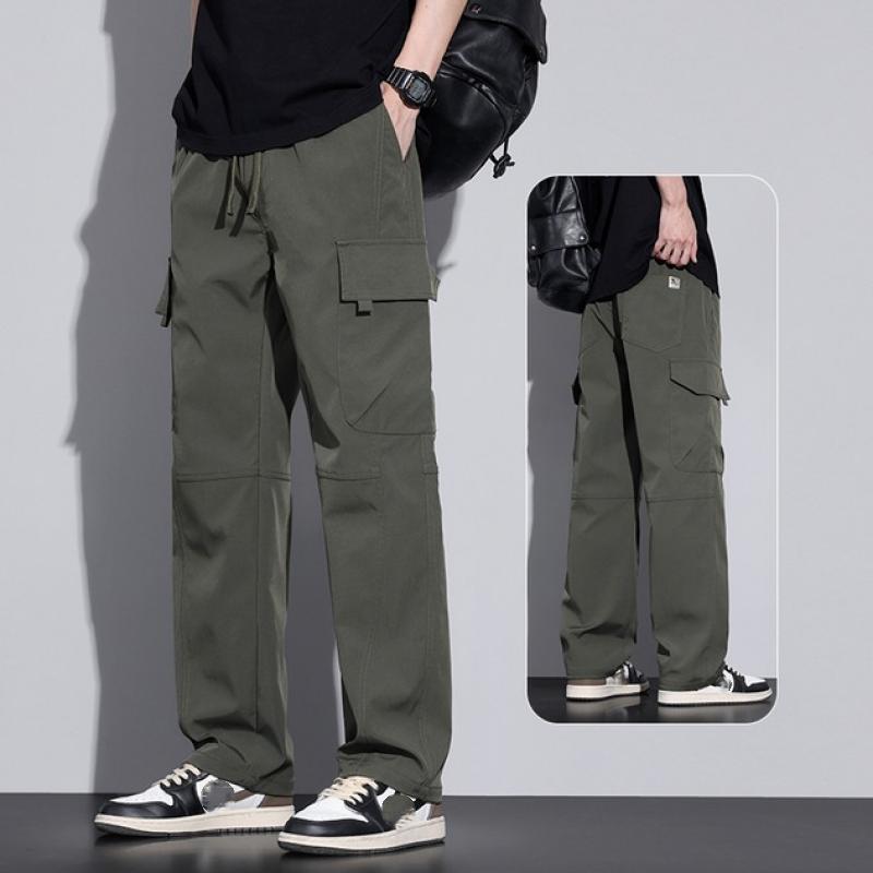 2024 Sommer-Cargohose für Herren, amerikanisches Retro-Design, mehrere Taschen, gerades Bein, einfarbig, Freizeithose, Übergröße, lockere Jogginghose, M-4XL