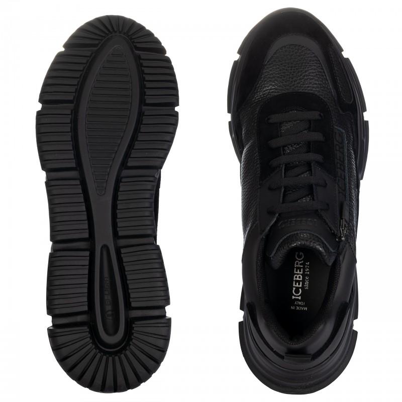 Zapatillas Iceberg de cuero italiano nuevas totalmente negras - Talla: 44