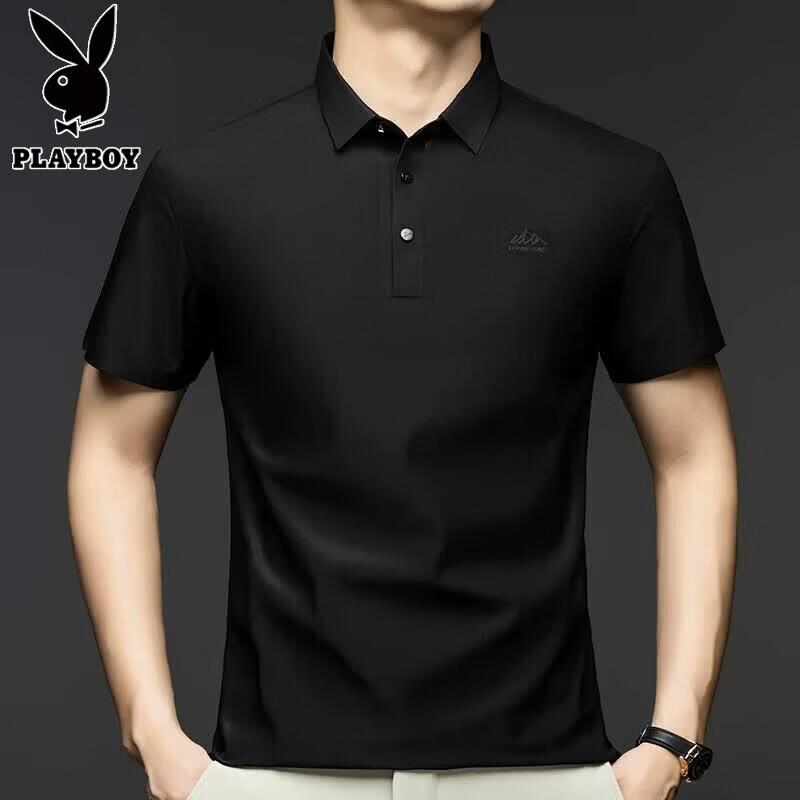 PLAYBOY Men's Ice Silk Seamless Short Sleeve Polo Shirt