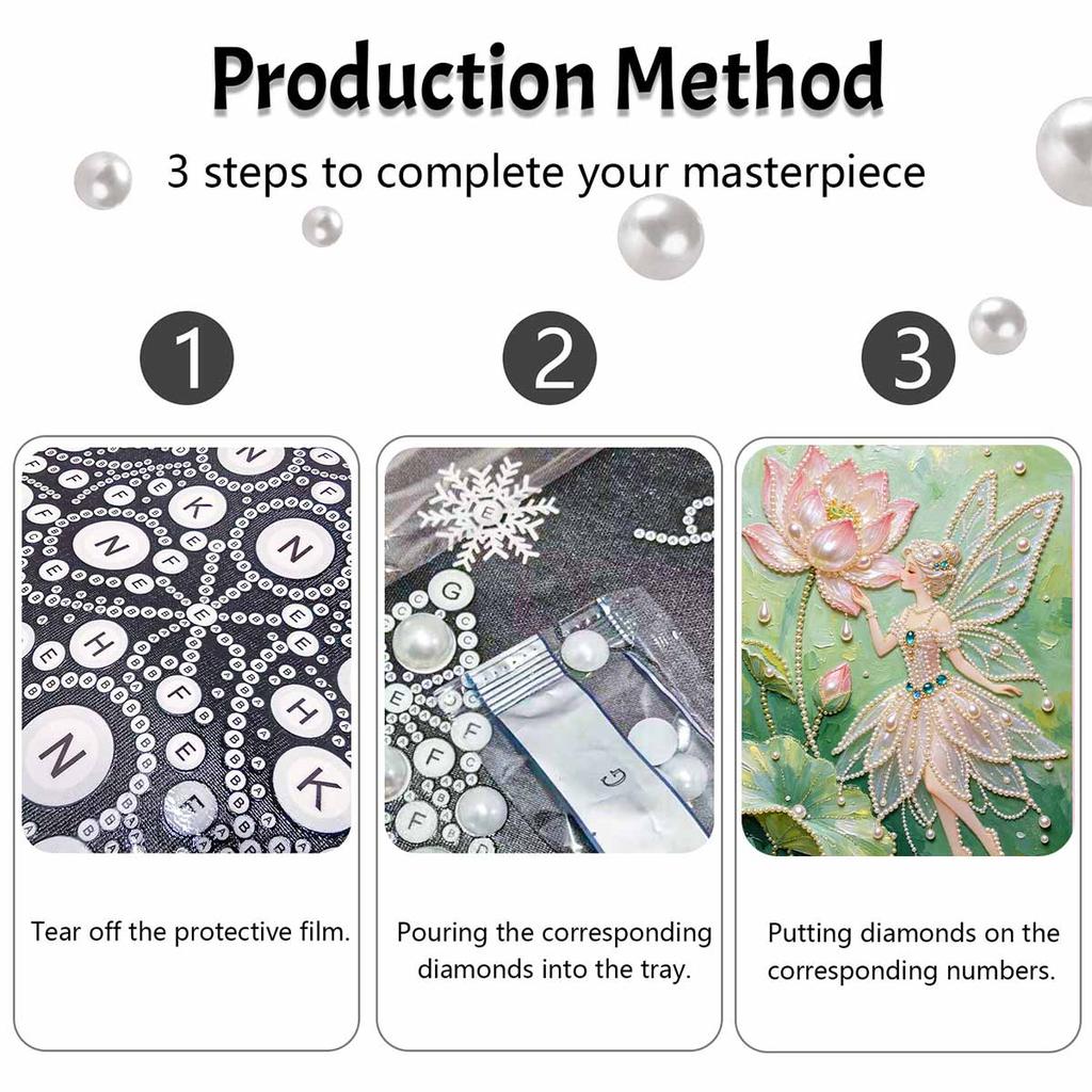 Frameless DIY Pearl Bead Painting Kit Fairy Lotus Pattern Creative Relaxing Craft Canvas Home Decor Adult Gift