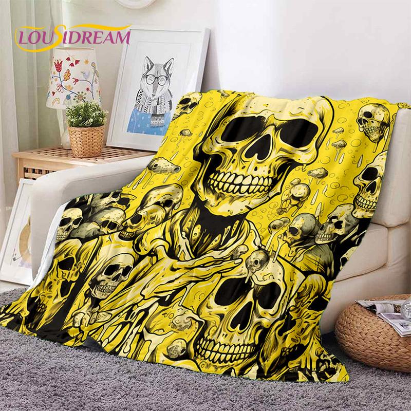 3D Horror Gotycka Czaszka Szkielet Miękkie Flanelowe Kocyki, Koc do Rzucania Wygodny Koc na Piknik Łóżka Kanapę Domową Sypialnię Prezenty