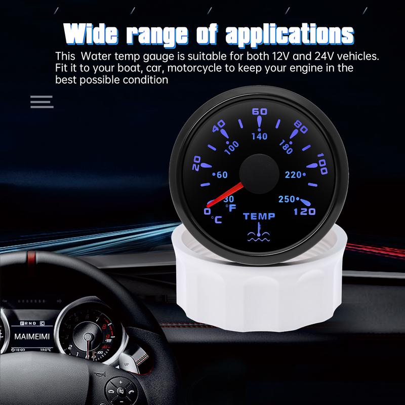 Automobile Car 52mm Water Temperature Gauge 7 Color light 0~120℃/30~250℉ Pointer Water Temp Meter for Marine Boat 12V24V