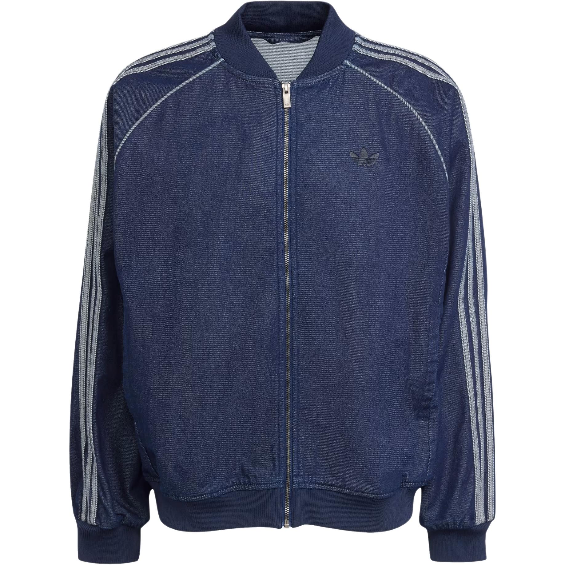 

Adidas Оригинальная куртка свободного кроя на молнии с длинным рукавом, с логотипом бренда, с бейсбольным воротником, мужская куртка, индиго JX6461 L