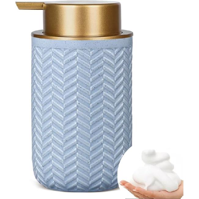 Foaming Dispenser, Kitchen Soap Dispenser with Gold Soap Pump, Ceramic Foam Soap Dispenser for Bathroom, 12 Oz Refillable Soap Dispenser for Hand