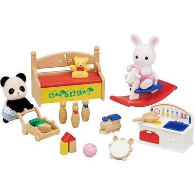Sylvanian Families EPOCH Doll and Furniture Set White Rabbit and Panda Babies 3 Years and Up Toy Dollhouse