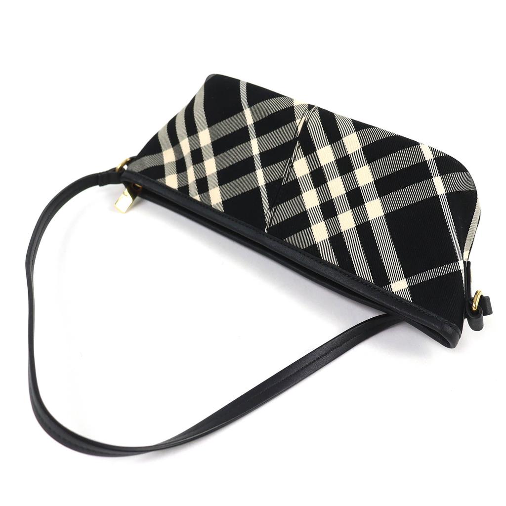 Great BURBERRY Shoulder Bag Check Pattern Leather Canvas Mini Bag black 8095295 Used