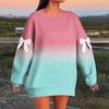 Women's Graduated Print Bow Round Neck Long Sleeve Loose Pullover Sweatshirt T-Shirt