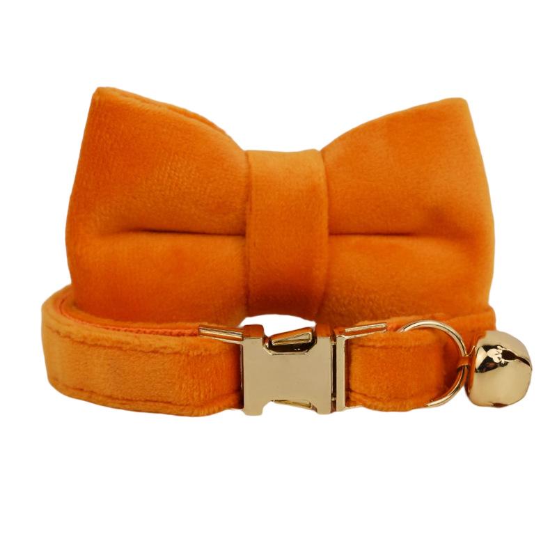 Orange Velvet Cat Collar with Cute Bell & Bowtie Scarf