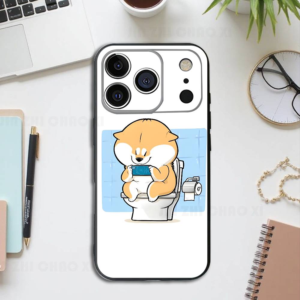 Funny Dog Corgi Black Phone Case For IPhone 17 16 15 14 13 12 13 12 11 Pro Max Plus XS XR Silicone Soft Back Cover