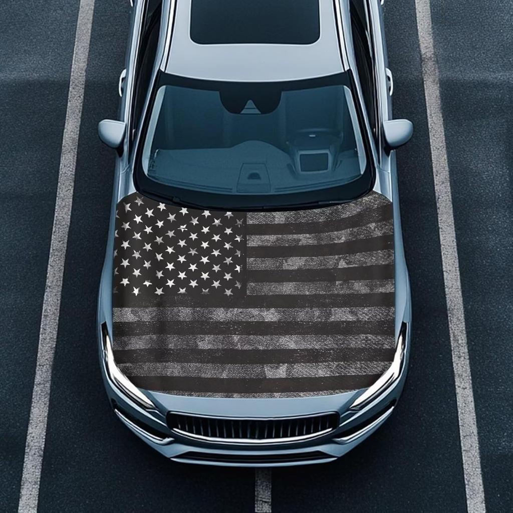 American Flag Print Car Hood Cover Stretch Material Car Hood Cover Waterproof Automotive Accessories Easy Installation for Car Hood Protection and