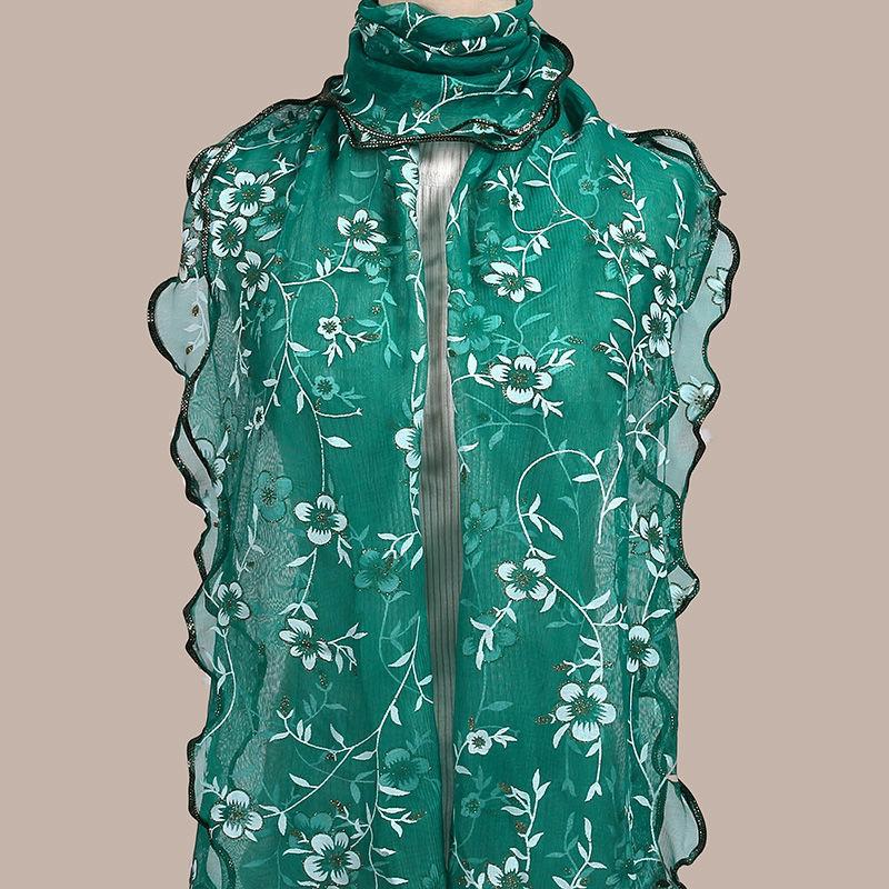 Bohemianischer geprägter Blumendruck Türkis & Weiß Schal Stola für Damen | Leicht Atmungsaktiv Winddicht | Maschinenwaschbar