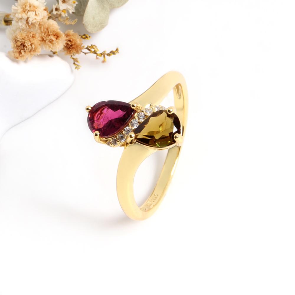 Schlichtes Design Leichter Luxus Edelstein Natürlicher Turmalin 18K Gelbgold Sterlingsilberring für Frauen und Mädchen feines Geschenk