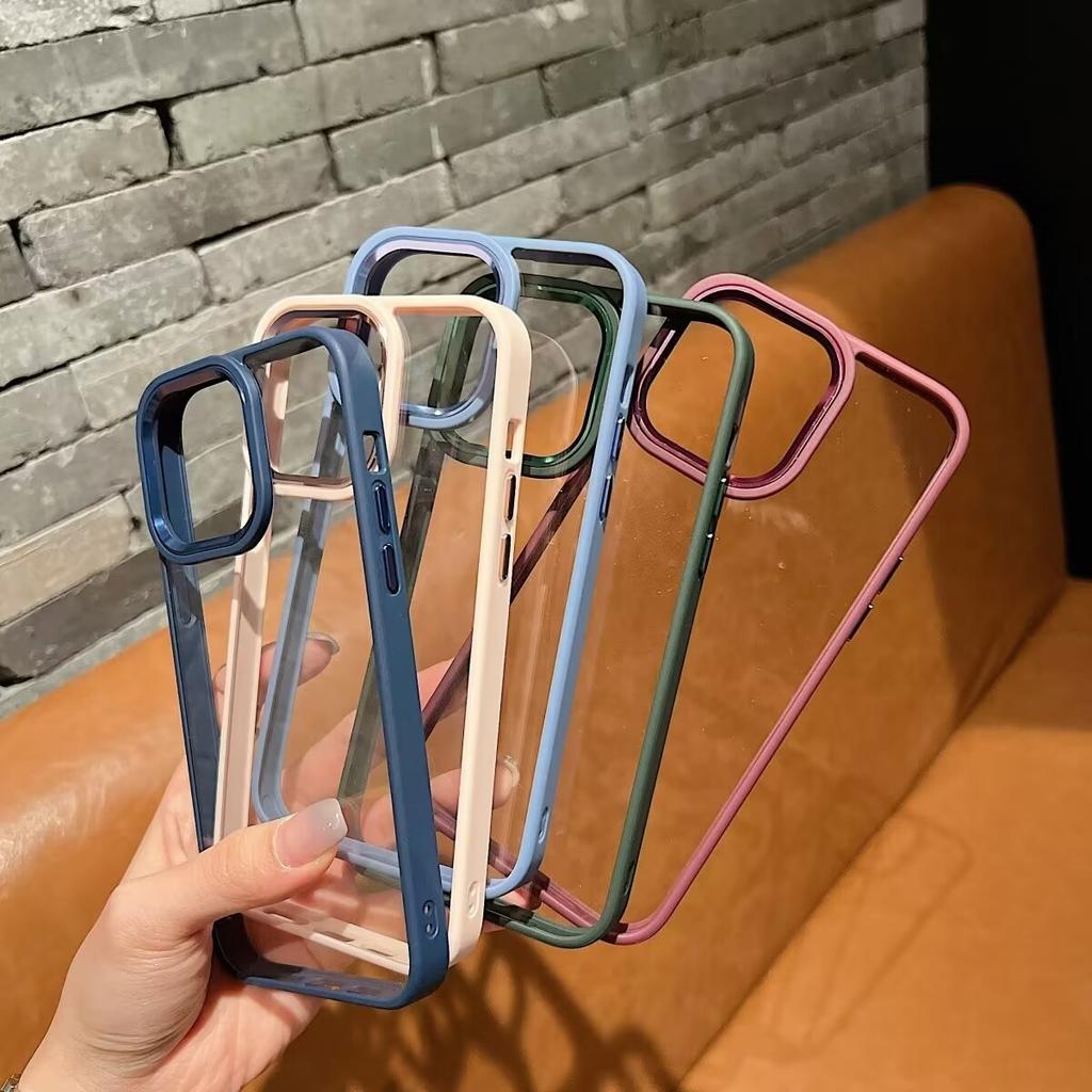 Transparente Harte Acryl Handyhülle Für iPhone 14 15 Pro Max Stoßfeste Hülle Funda iPhone 11 12 13 Pro Silikonrahmen Rückseite