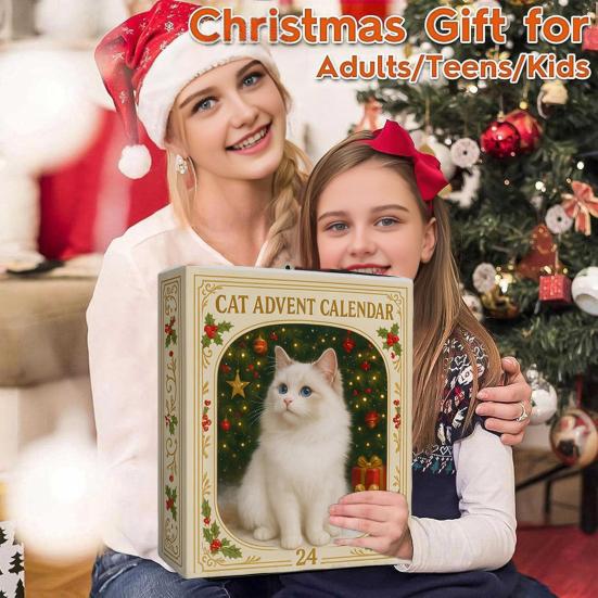 Katzen Adventskalender 24 Tage Weihnachts-Countdown-Kalender Niedliche Acryl-Kätzchen Ornamente Feiertagsdeko für Katzenliebhaber