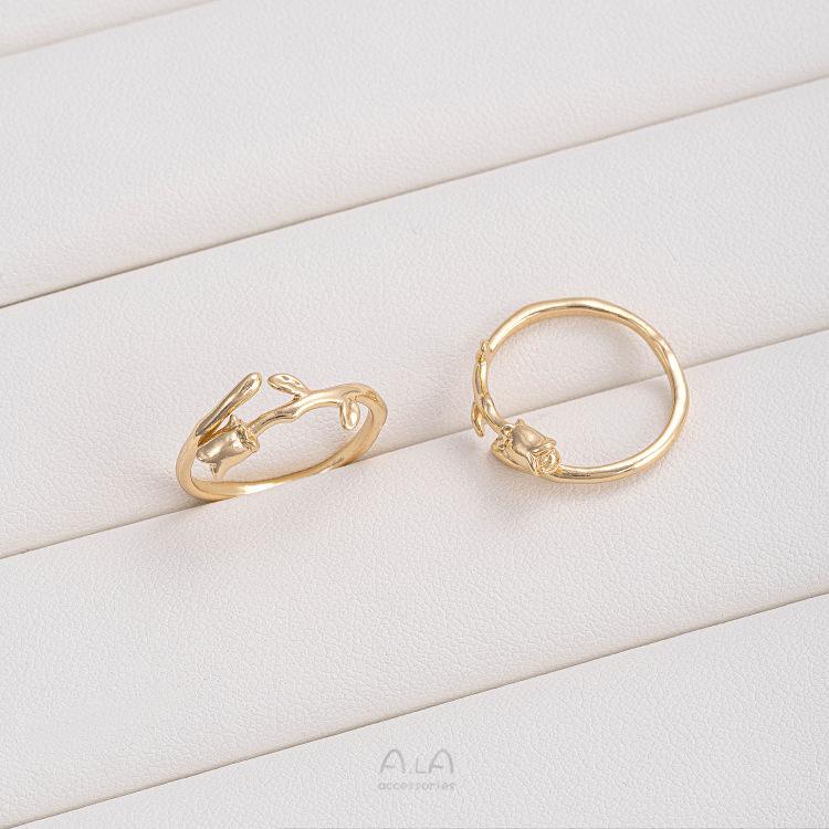 14K Gold Filled Rose Tulip Leaf Bead Cap Ring with Glue-In Pearls