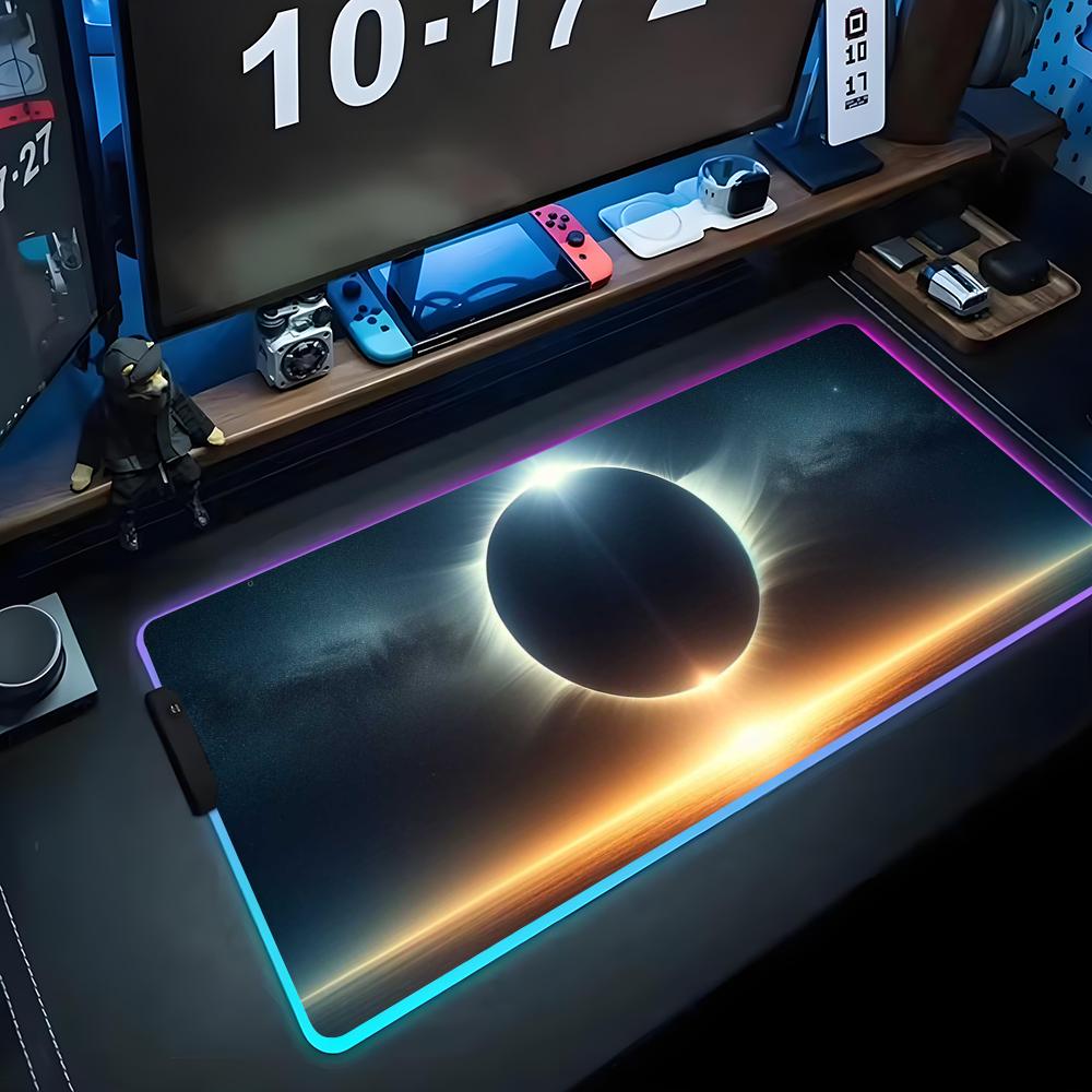 

solar eclipse Mouse Pad RGB Gaming Mousepad Big LED Pad PC Desk Mat Luminous Mouse Pad Large Keyboard Mats Table Rug With RGB600x300x3mm