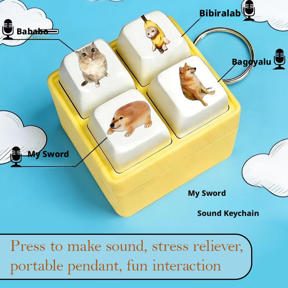 Sound Button Keychain Stress Relief Voice Toy Keyboard Fidget Keychain Stress Relief Clicker Toy Keycap Button Kids Adult Gift