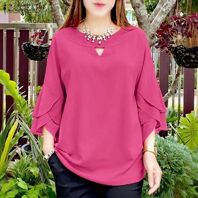 Lässige Bluse mit Rundhalsausschnitt und 3/4-Ärmeln für Damen