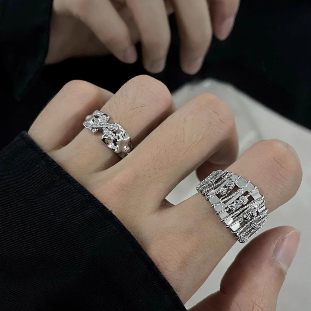 European and American personalized rings, hollow beaded niche design, cold wind index finger ring, jewelry, exquisite open rings