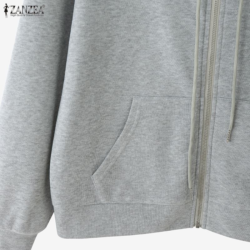 ZANZEA Women Hooded Casual Long Sleeve Zipper Sweatshirt Outwear