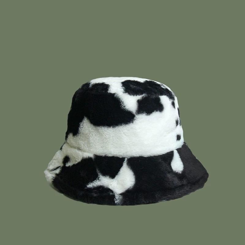 Cow Print Fisherman Hat For Women New Autumn And Winter Style Thickened Warm Bucket Hat Trendy Internet Celebrity Hat