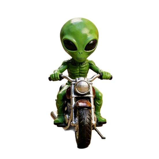 Alien Gnome Resin Statue, Sitting on Motorcycle Decorative Gnome Ornament, Waterproof Hand-Painted Garden Sculpture, for Indoor Outdoor Use