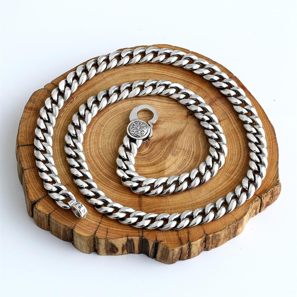 925 Silver Six-character Mantra Necklace Korean Version of The Personality Men's Retro Fashion Rough Trendy Silver Pendant Chain