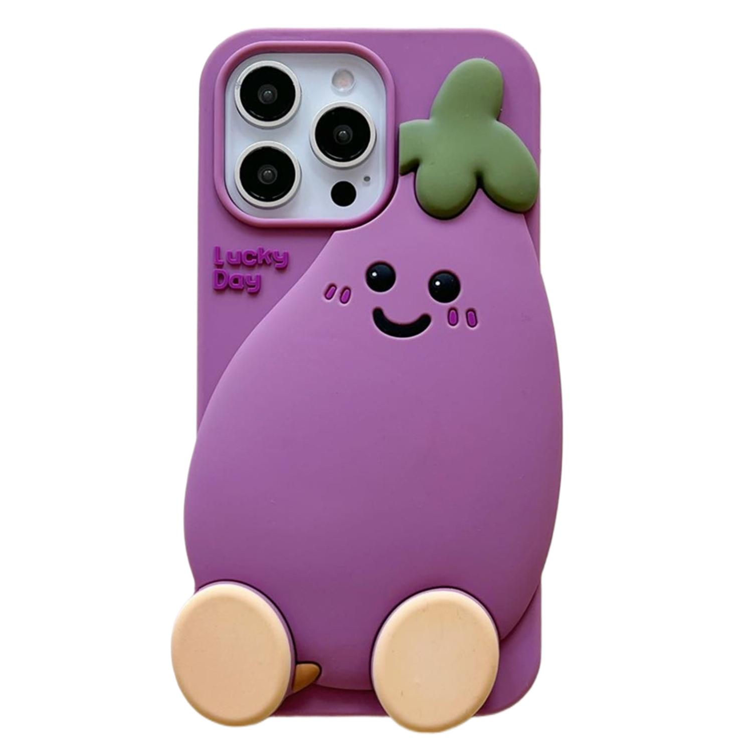 

For iPhone 16 Pro Max Silicone Case Cute Eggplant Design Shockproof Phone Back Cover A