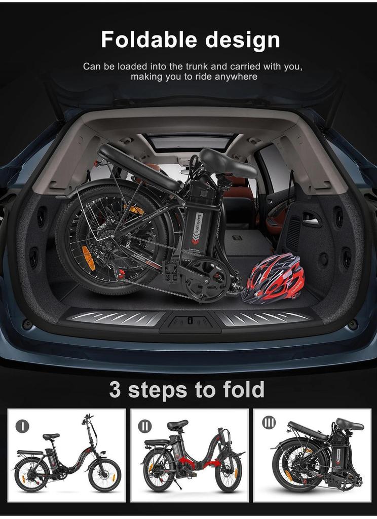 2026 Rower Elektryczny Samebike CY20 Składany Rower Elektryczny Silnik 350W Bateria 36V 12AH Wyjmowana Bateria 20" Zewnętrzny Fat E-bike dla Dorosłych.