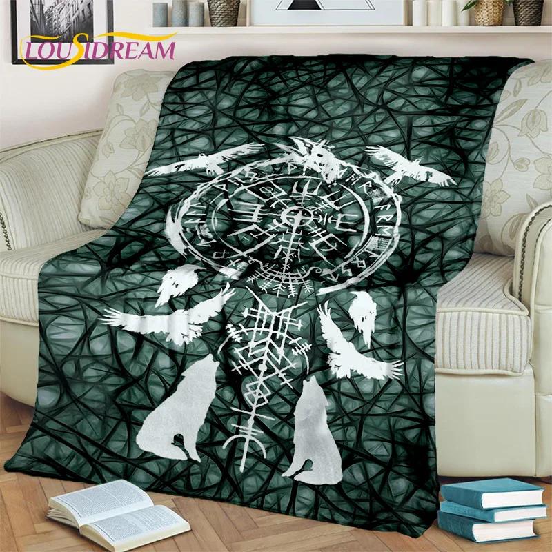 Wikinger-Decke mit nordischer Mythologie, Fenrir-Krähe, Flanell-Überwurf, Decke für Zuhause, Schlafzimmer, Bett, Sofa, Picknick, Büro, Wandern, Freizeit, Nickerchen, Geschenk