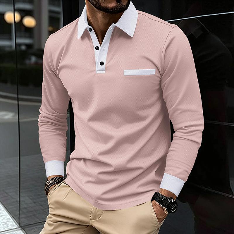 New Autumn Winter Men Clothes Long Sleee Lapel Golf Polo Shirt Tops