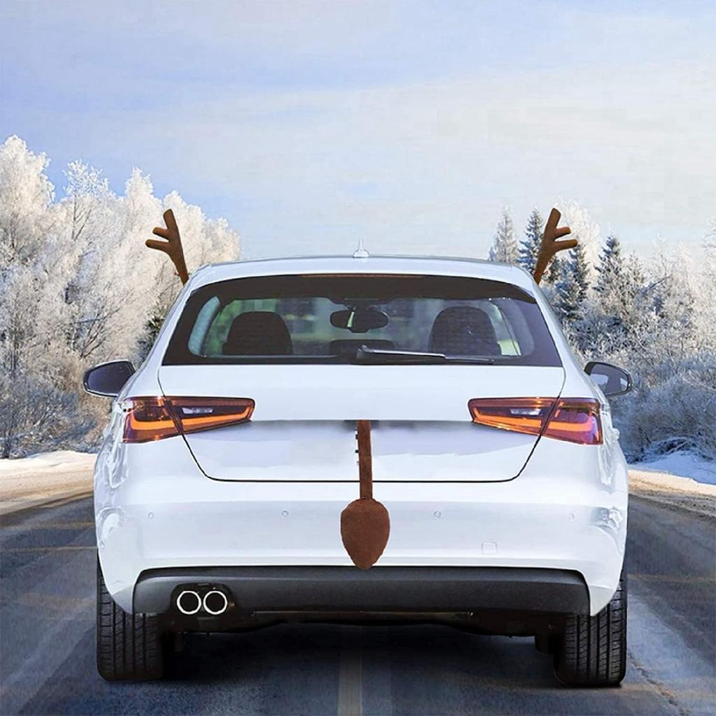 Car Reindeer Antlers & Nose - Window Roof-Top & Grille Rudolph Reindeer Jingle Bell Christmas Costume - Auto Accessories Decoration Kit Best For Car