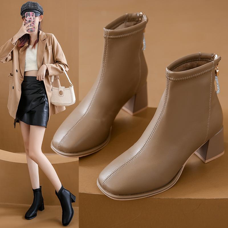 Korean new autumn and winter thick heel Martin boots square head fairy style French beautiful trendy boots tide