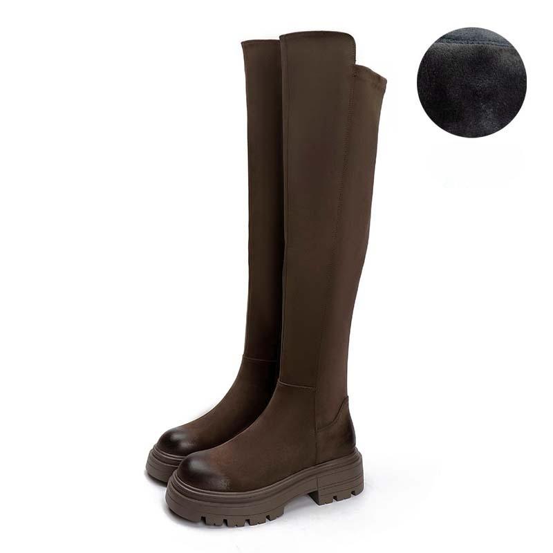 Black Over-the-knee Boots Suede Round Toe Thick Sole Chunky Heel Super High-top Slim and Stretchy Boots 40 7540₽