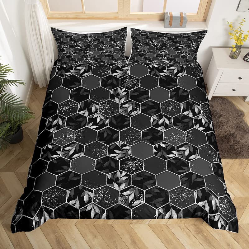 Honeycomb Duvet Cover Set Twin Queen Size, Geometric Hexagon Bedding Set For Boys Men Room Decor, Modern Style Comforter Cover