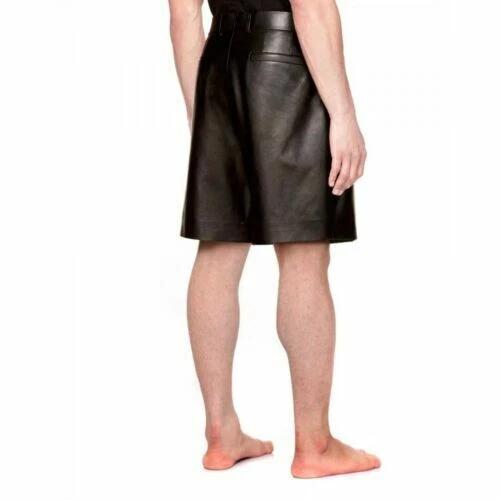 Sports Boxer With Pocket Genuine Lambskin Leather Black Men's Short Pants Gym