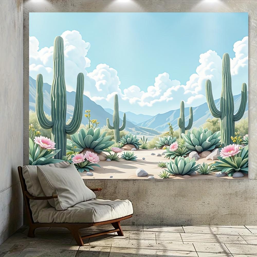 2D Plane Watercolor Desert Cactus Party Background Fabric Indoor and Outdoor Event Decoration Polyester Fiber