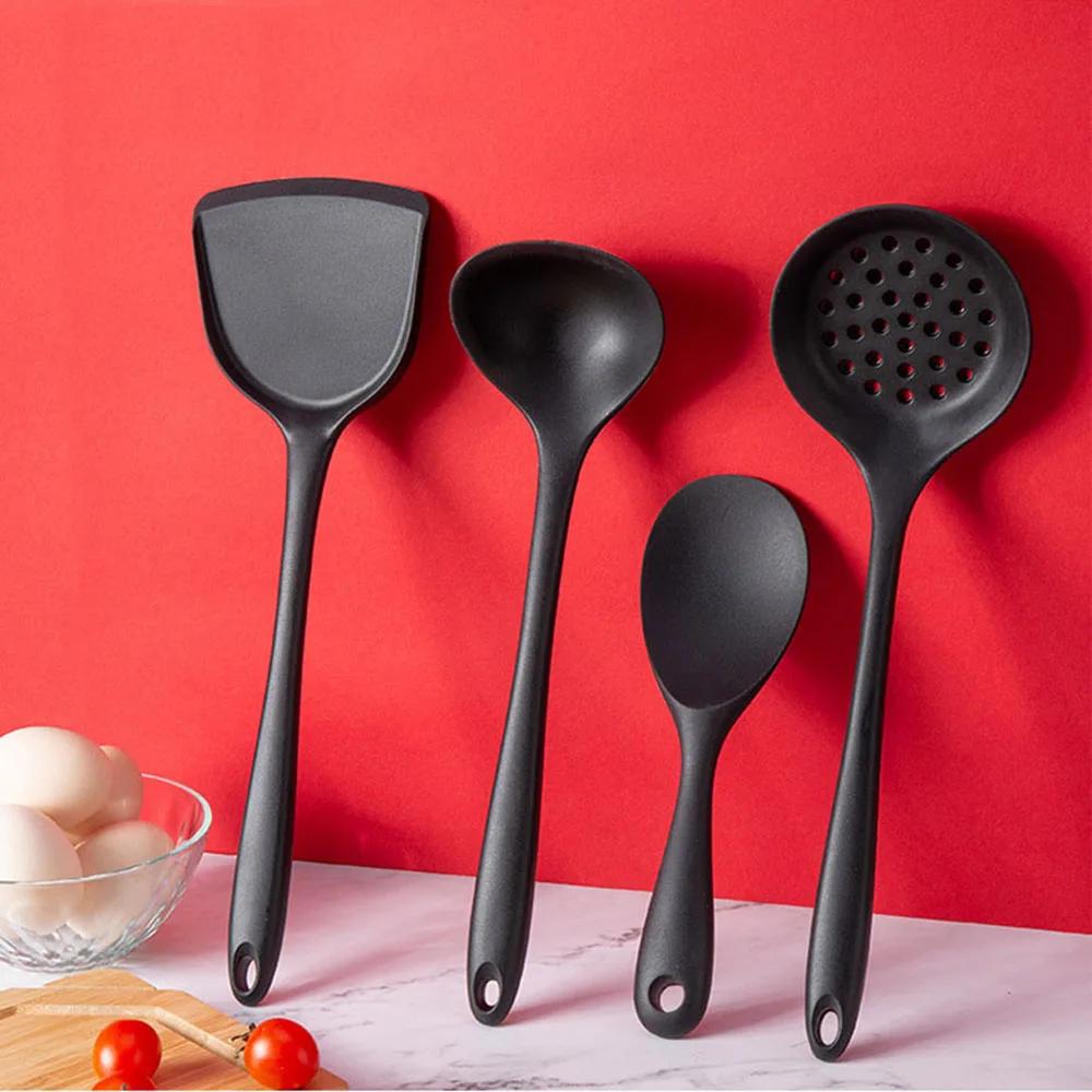 Black Silicone Cooking Utensils Set Non-Stick Pan Baking Tools Kitchenware Slotted Turner Spatula Spoon Food Tongs Kitchen Kit