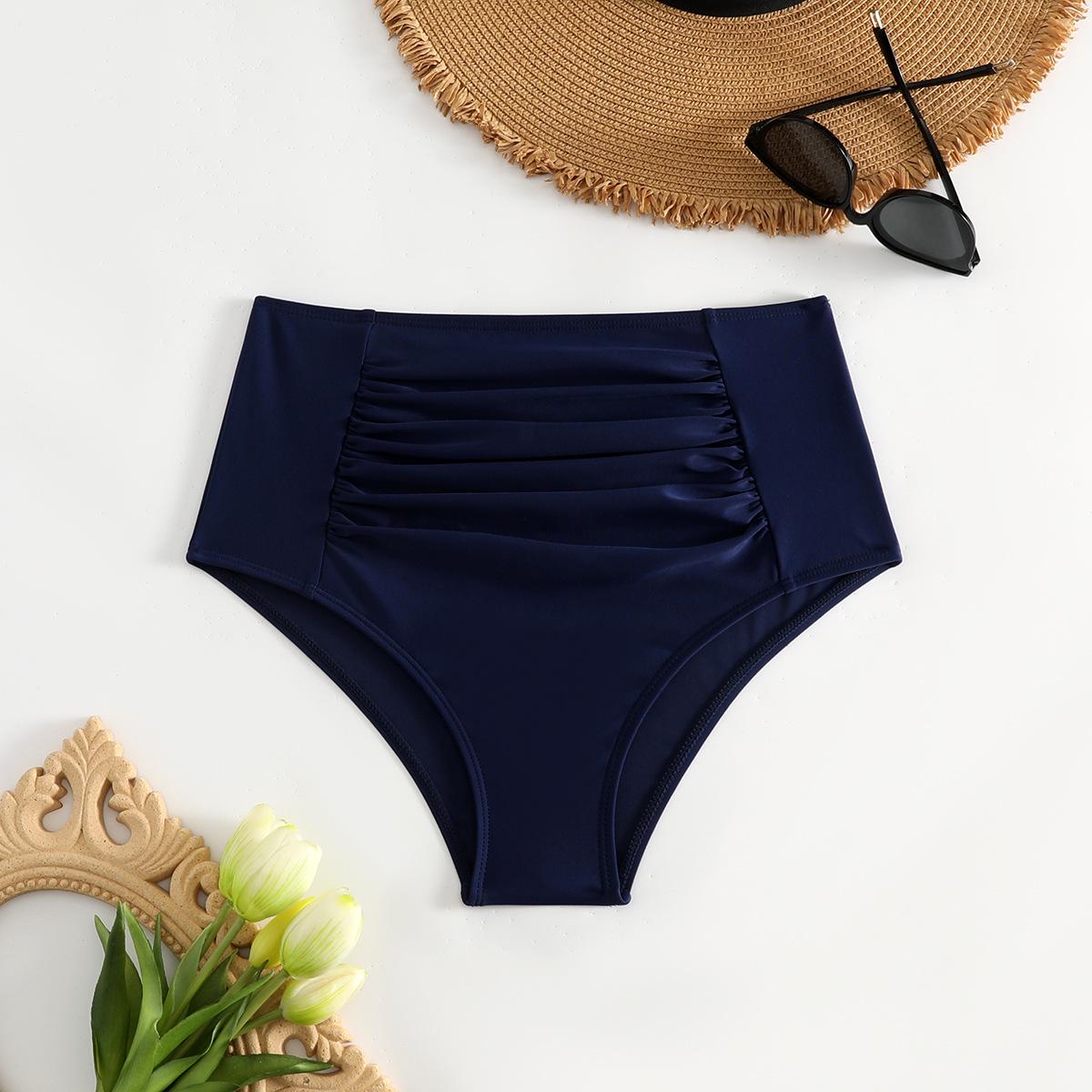 

High-Waisted Solid Color Women s Bikini - Fashionable & High Elasticity Swimsuit 3XL