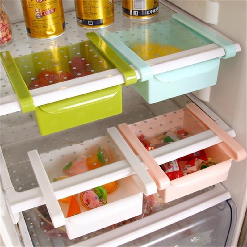 2Pcs Durable ABS Storage Rack Sliding Kitchen Refrigerator Fridge Shelf Holder Storage Box Home Supplies