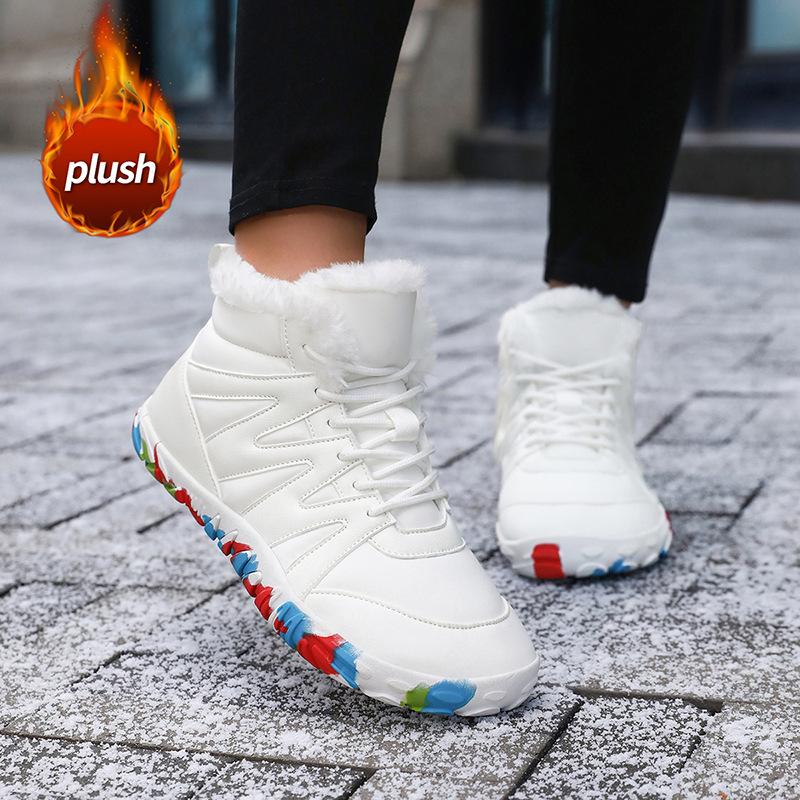 Зимние кожаные велюровые теплые хлопковые туфли повседневные уличные снегоступы хлопковые туфли 36 белый