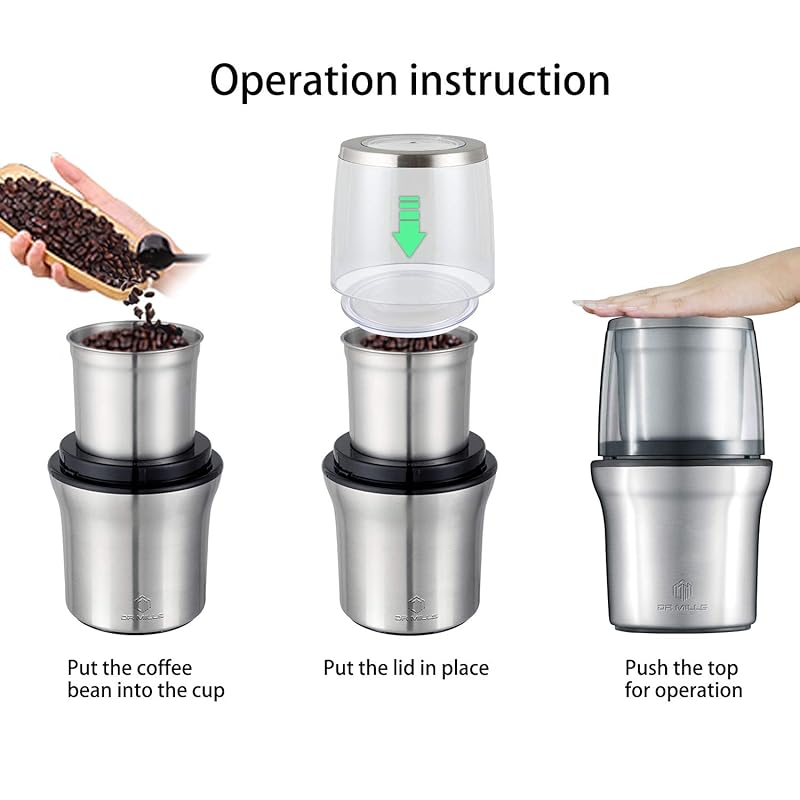 DR MILLS DM-7412N Elektrický mlýnek na suché koření a kávu, vyjímatelný hrnek, omyvatelný, čepel a hrnek z nerezové oceli SUS304