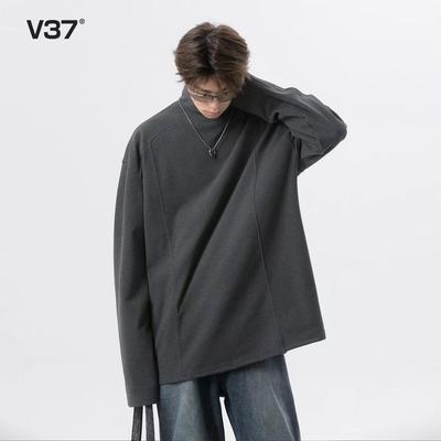 Bluza z golfem dla mężczyzn Wiosna Jesień 2025 Nowy Koreański Styl Luźny Krój Wszechstronny Codzienny Jednolity Kolor Długi Rękaw Top Koszulka Bazowa Unisex