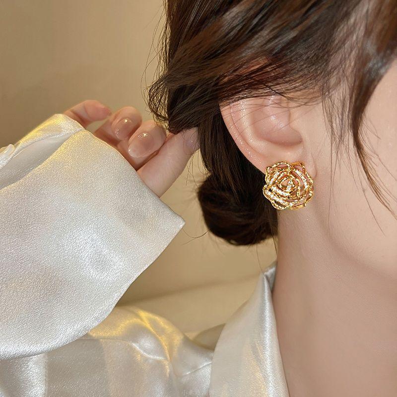 Σκουλαρίκια καρφωτά, κούφιο λουλούδι, επιχρυσωμένα με 14 καράτια γνήσιο χρυσό, με ζιργκόν, εξαιρετικά σκουλαρίκια για γυναίκες