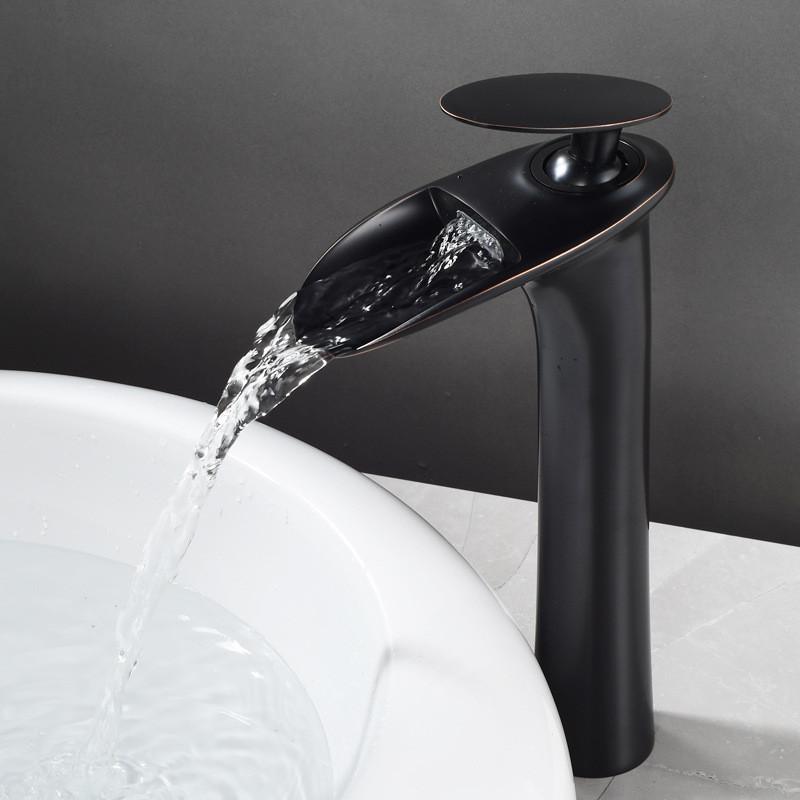 Tuqiu Bathroom Faucet Brass Gold White Bathroom Basin Faucet Cold Hot Waterfall Mixer Sink Tap Deck Mounted Black White Tap
