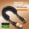 25cm Coiled USB C Cable 66W Fast Speed Charging Angled Connector Spring Retractable Cord for Mobile Devices