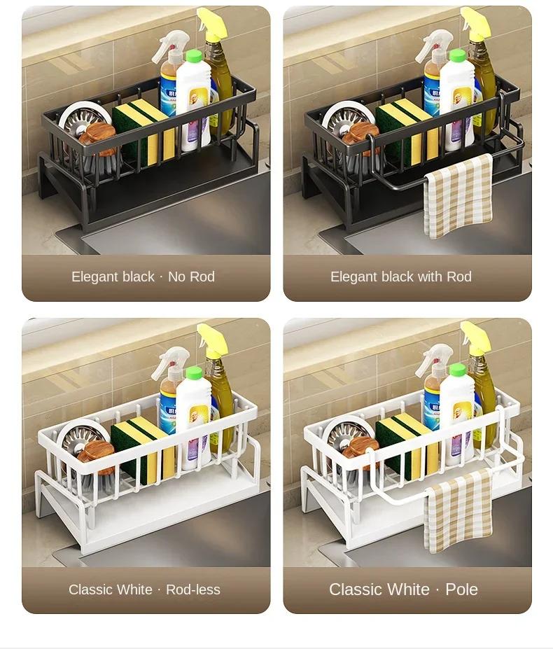 Kitchen Sink Draining Rack, Automatic Drainage Plastic Storage Rack, Sink Shelf, Sponge and Soap Rack, Towel Rack