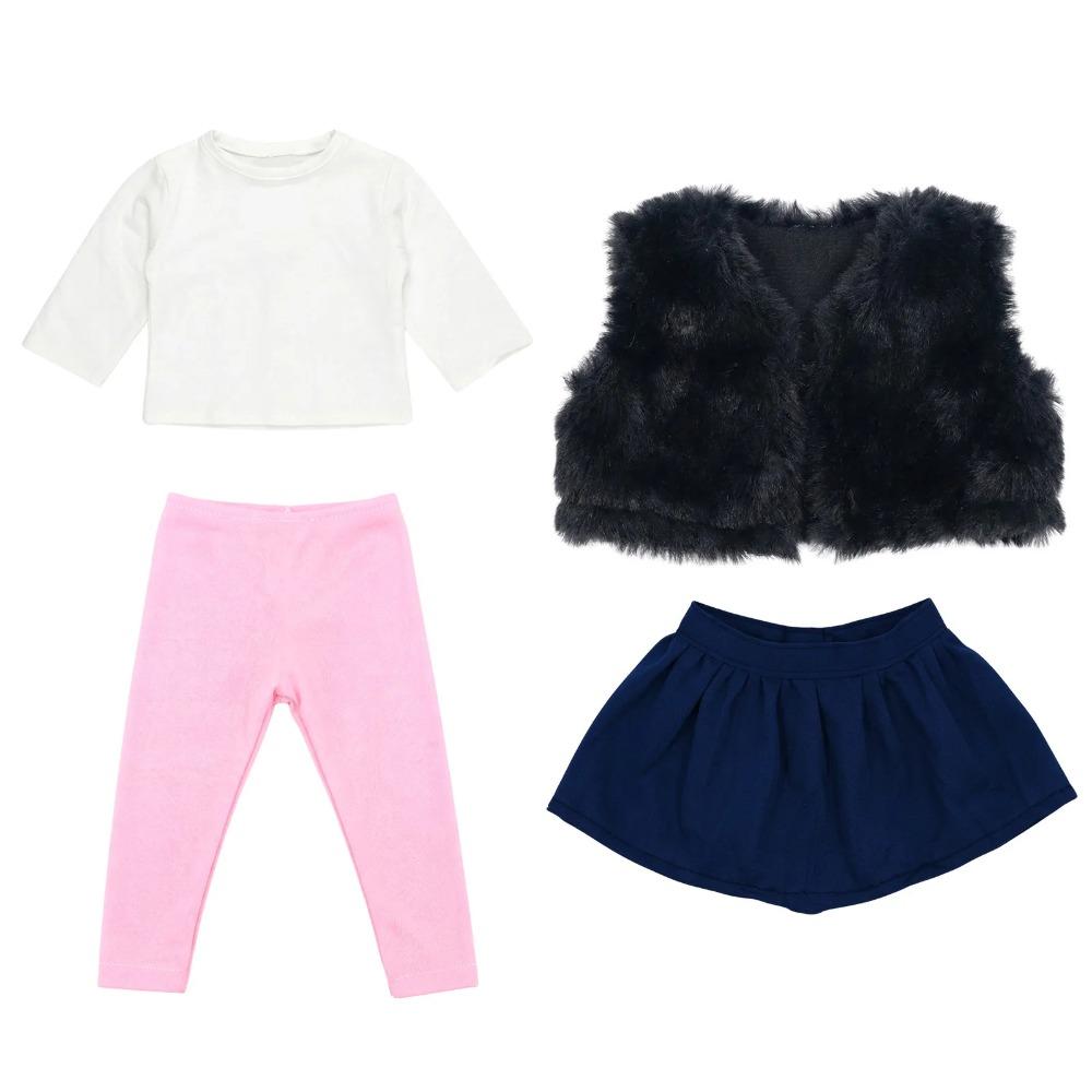 4Pcs Doll Clothes Skirts Vests Boots,Cute Daily Autumn/Winter Set For 43CM Baby Doll&18Inch American Doll Accessories,Girl Toys